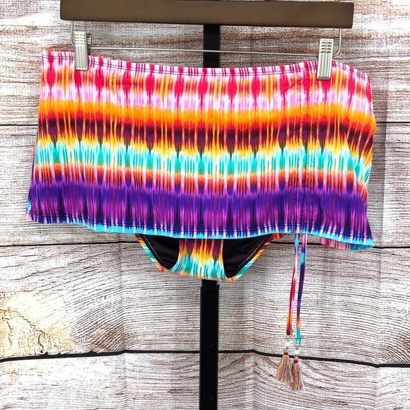 Bleu Rod Beattie Tie Dye Sarong Skirted Bikini Bottom Size 14 - Picture 3 of 8